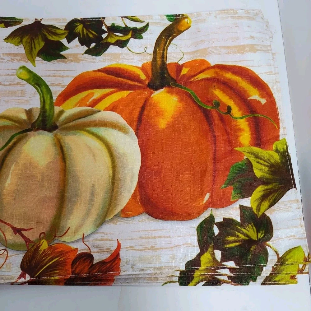 Set of 6 Pumpkin And Leaves Fall Thanksgiving Harvest Placemats Red Orange White